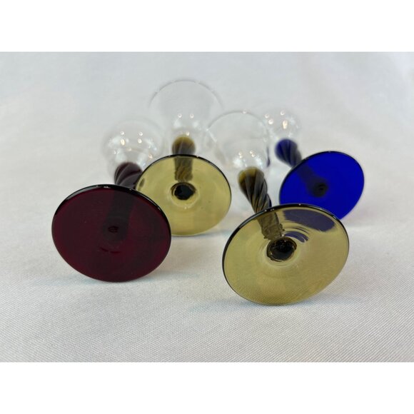 Bombay Cocktail Cordial Glasses Set Of 4 Multicolor Swirl Stem Art Deco Style Gl - Picture 6 of 8